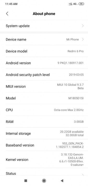 Redmi 6 4G VoLTE Support MIUI 10 Android 9 Beta Update 01