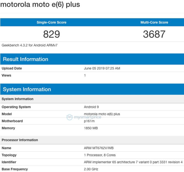 Moto E6 Plus Geekbench