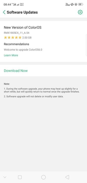 Realme 2 C1 Android 9 Pie ColorOS 6 Update Screenshot
