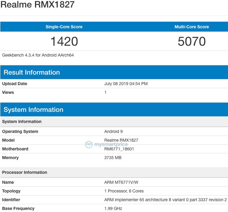 Realme 3i Geekbench