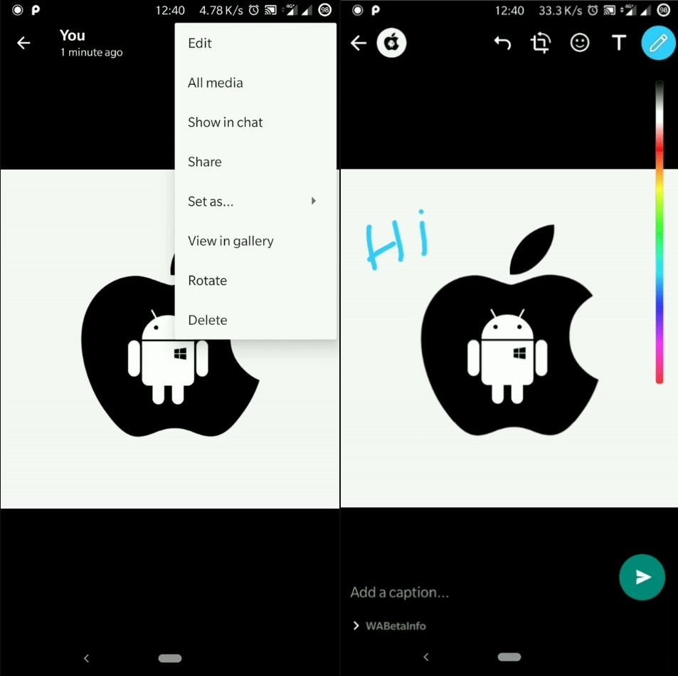 WhatsApp Android Quick Edit Media Shortcut Feature
