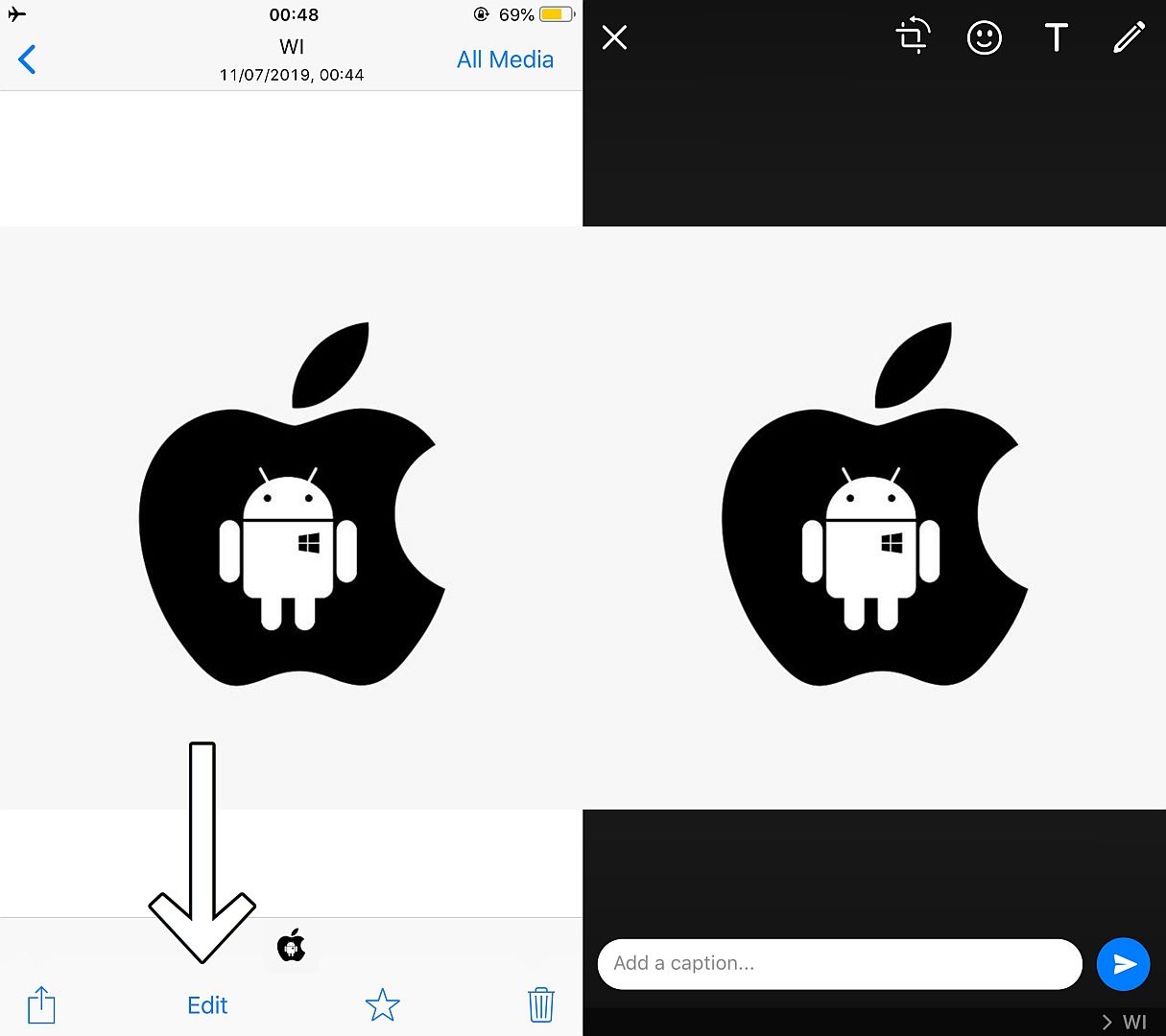 WhatsApp iOS Quick Edit Media Shortcut Feature