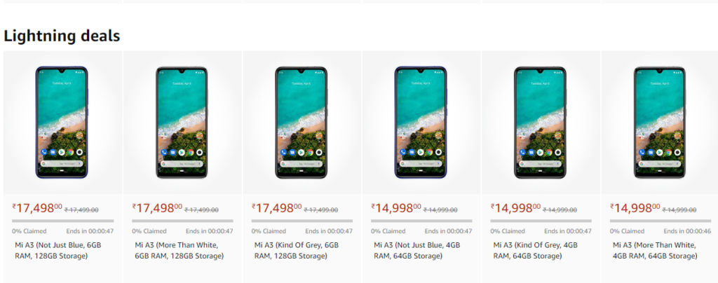 Xiaomi Mi A3 listed on Amazon India