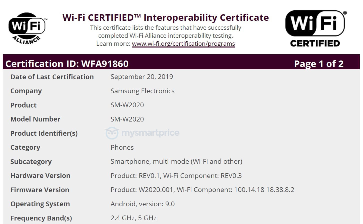 Samsung SM-W2020 Flip Phone Certified by Wi-Fi Alliance, Hints at
