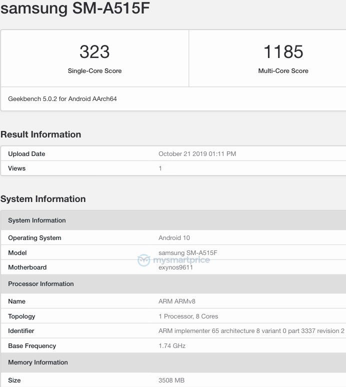 Galaxy A51 Geekbench