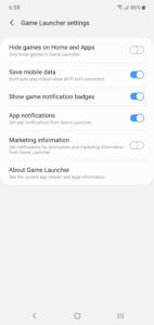 Samsung Galaxy Note 10+ Software UI - Game Launcher Settings
