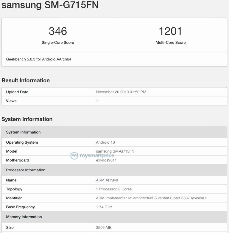 Samsung SM-G715FN Geekbench