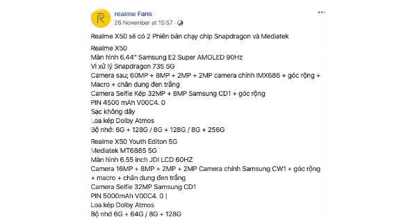realme x50 series specifications