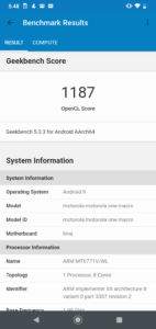 Motorola One Macro Software UI - Geekbench 5 Compute Benchmark Score