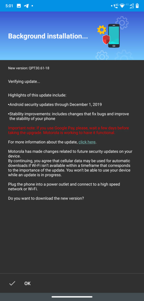 Motorola One Power Android 10 update screenshot