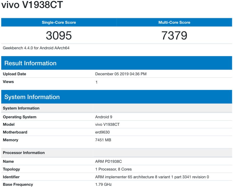 Vivo X30 geekbench