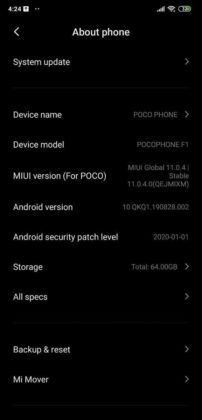 poco f1 android 10 update ota