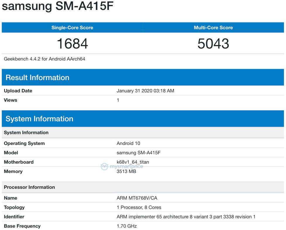 samsung galaxy a41 geekbench