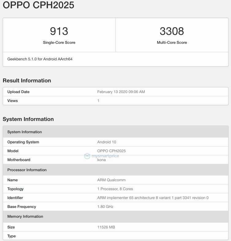 oppo find x2 pro geekbench