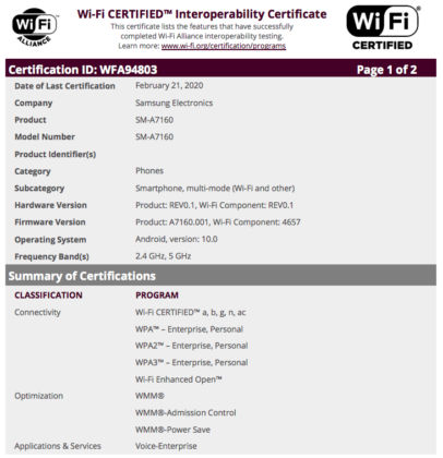 samsung a71 wifi calling