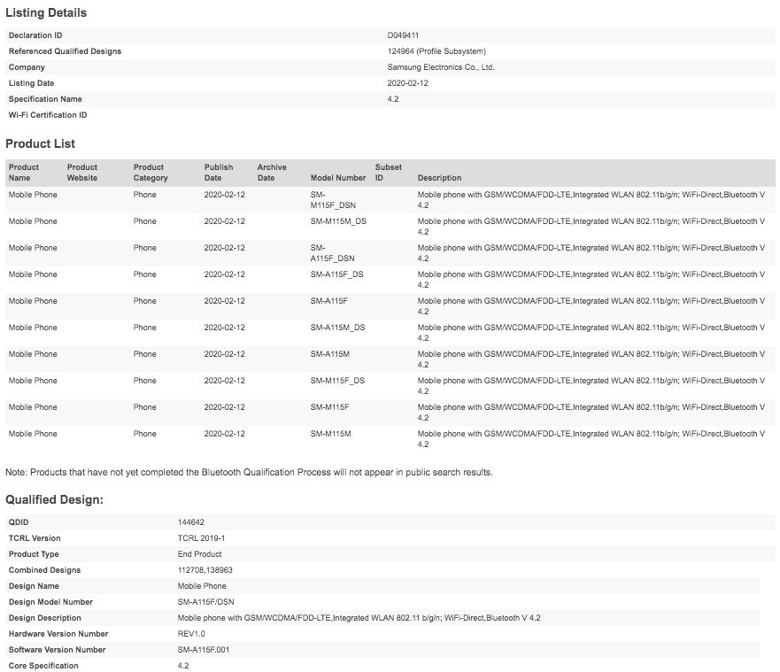 Samsung Galaxy M11 and Galaxy A11 Passes Through Bluetooth SIG