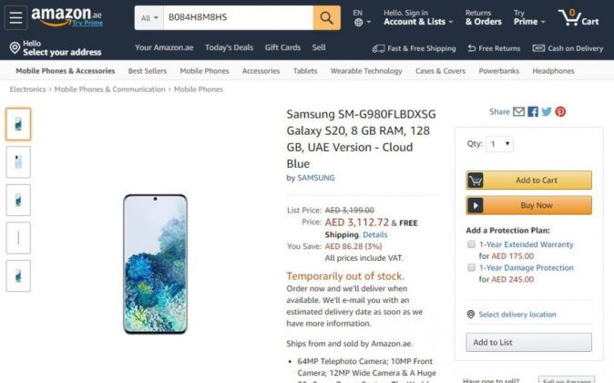 Samsung Galaxy S20 Shows Up on Amazon Ahead of Official Launch, Full Specifications Revealed
