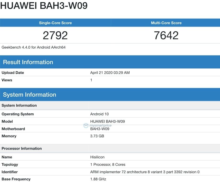 Huawei MatePad M6 Youth Edition (BAH3-W09) spotted on Geekbench