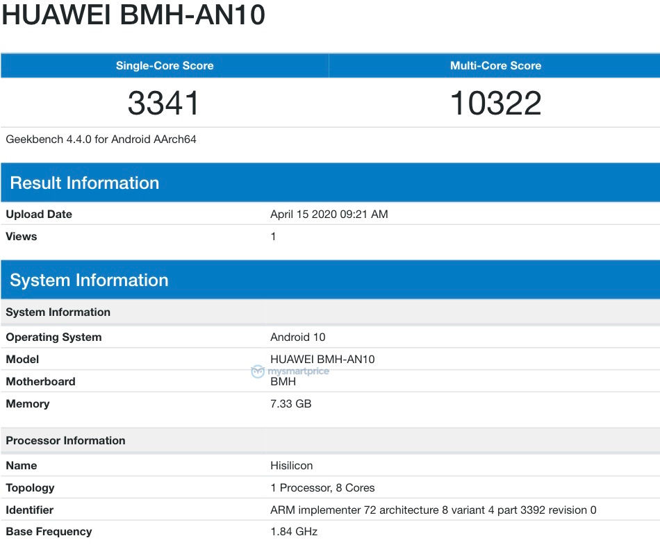 Huawei Nova 7 (BMH-AN10) spotted on Geekbench