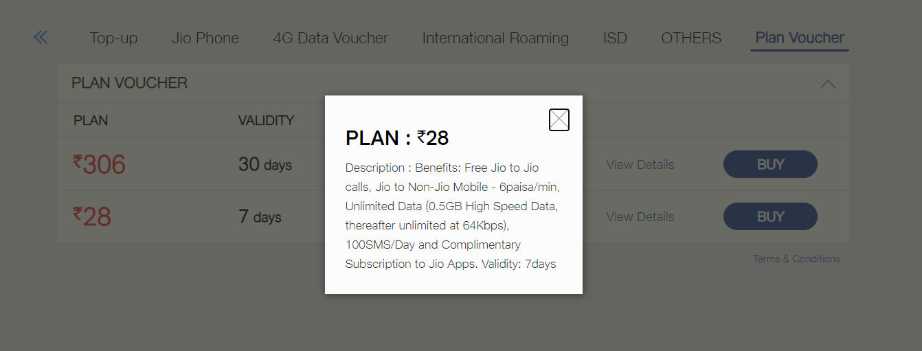 Jio Plan Voucher Rs 28