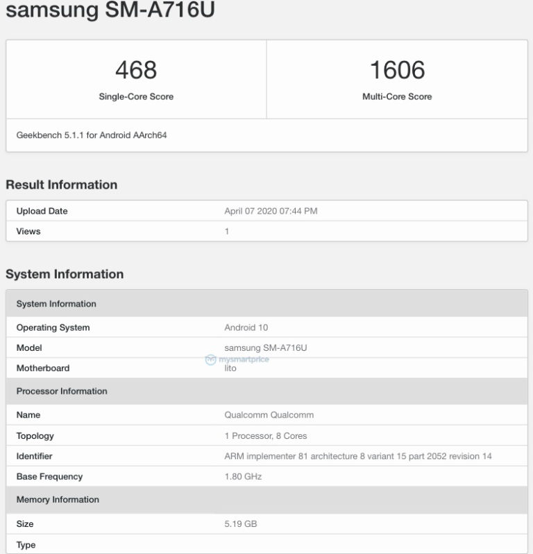 galaxy a71 geekbench