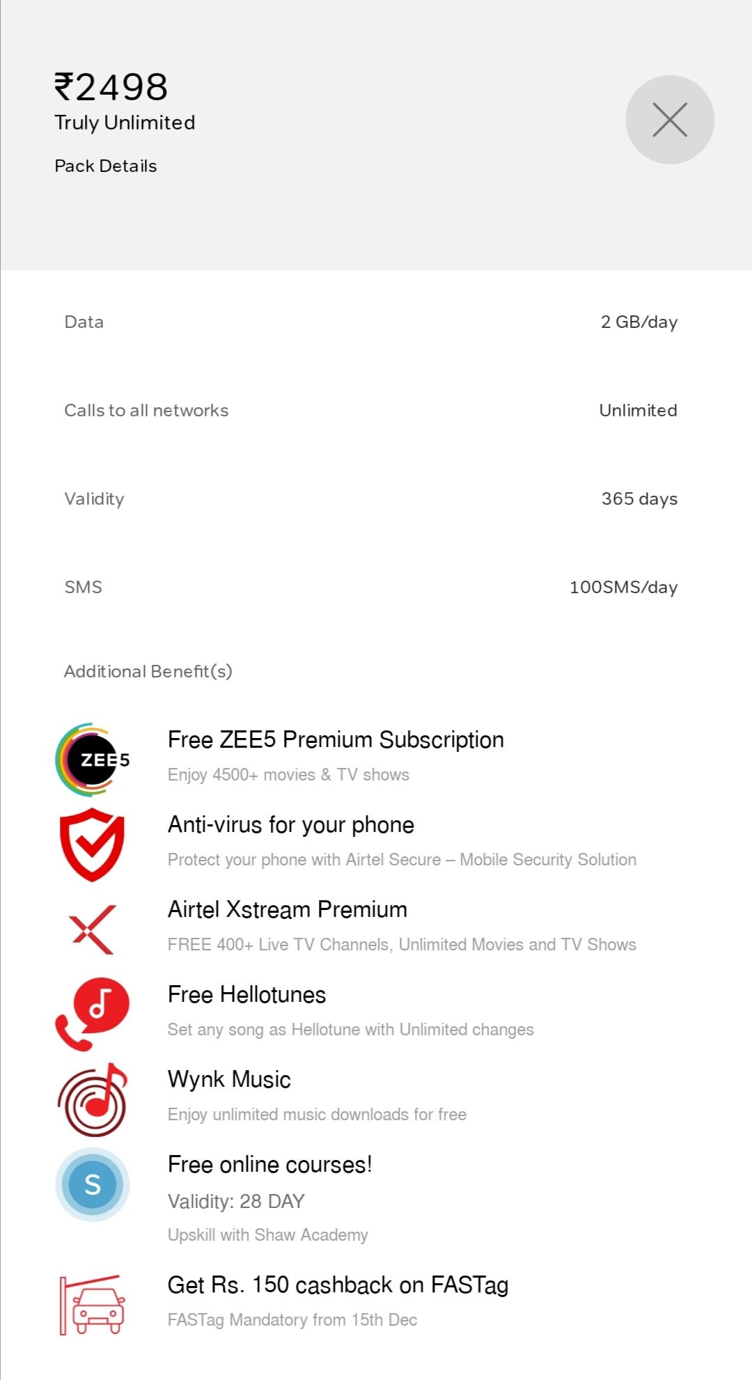 airtel annual prepaid plans