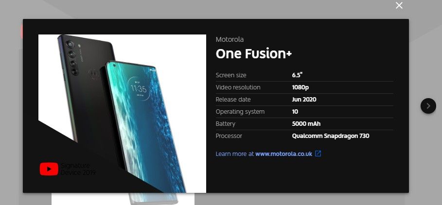 تسربت Motorola One Fusion Plus المواصفات 