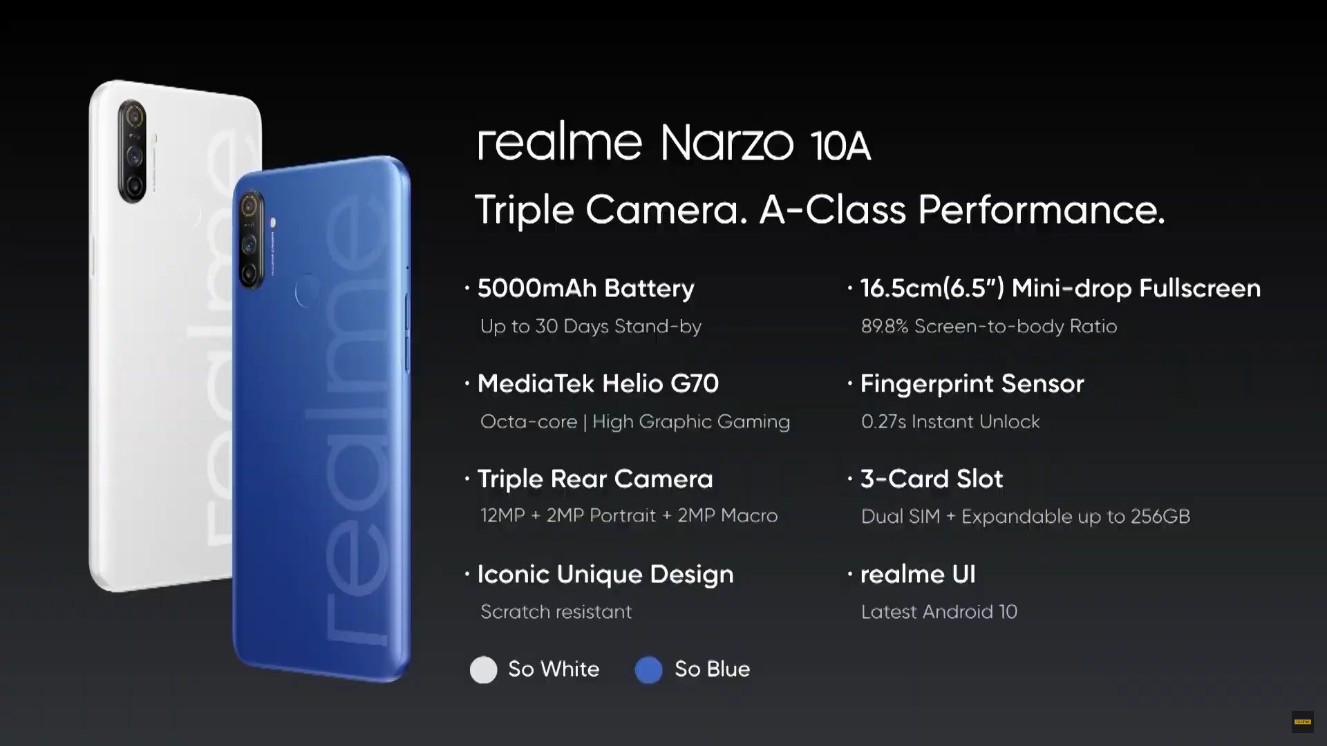 Realme Narzo 10A official specifications sheet