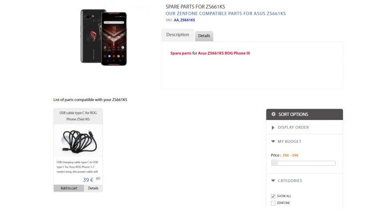 Asus ROG Phone 3 accessories listed online