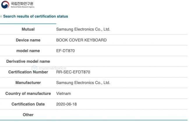 Galaxy Tab S7 Book Cover Keyboard EF-DT870