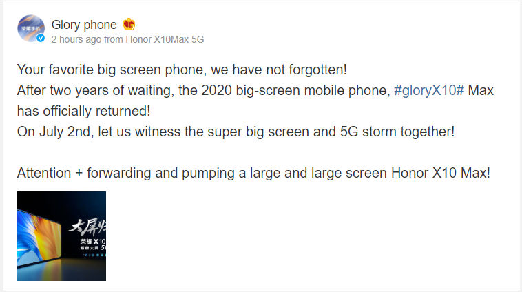 Honor X10 Max launch announcement post