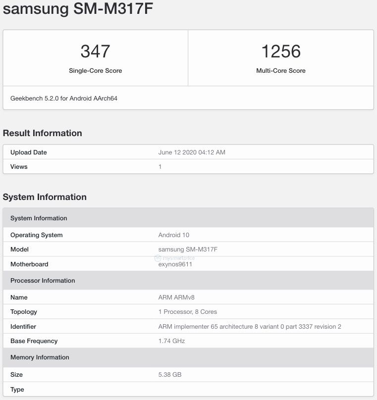 Samsung Galaxy M31s (SM-M317F) Geekbench