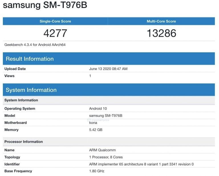 samsung tab s6 geekbench