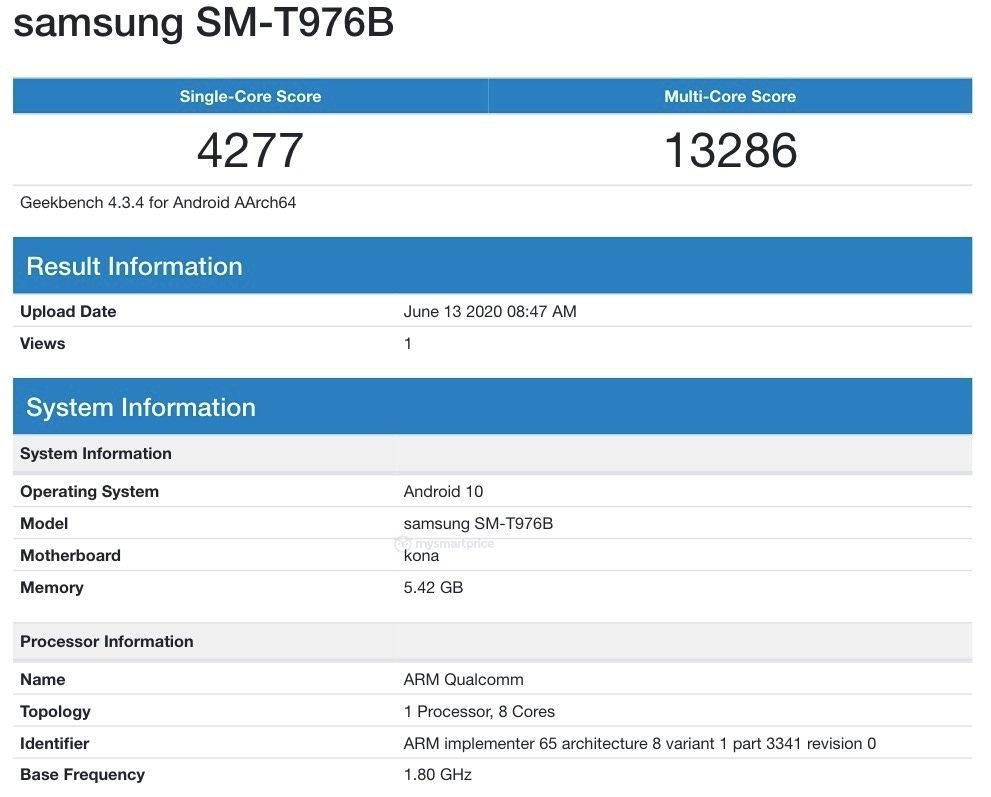 Samsung Galaxy Tab S7 Plus (SM-T976B) Geekbench