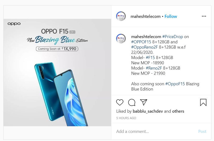 OPPO F15 Blazing Blue Edition to Launch Soon in India ...