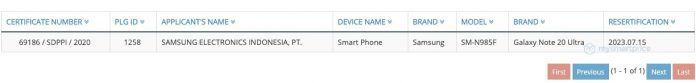 Bocoran Sertifikat Samsung Galaxy Note 20 Ultra di Dirjen SDPPI