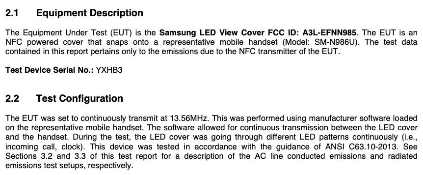 Samsung LED View Cover EF-NN985 FCC Description
