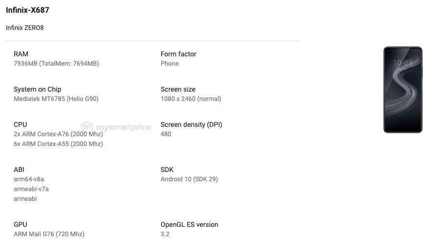 infinix zero 8 specs