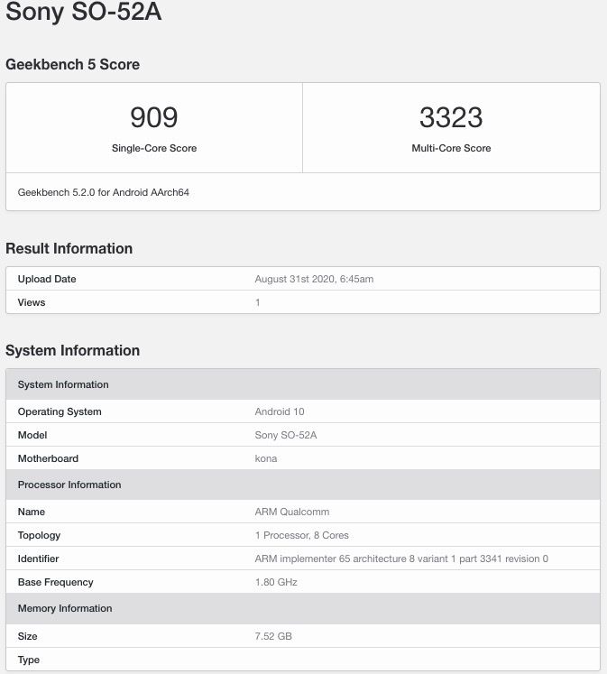 Sony Xperia 5 II Geekbench