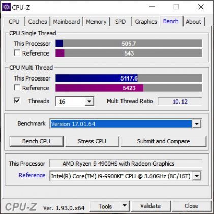 ASUS ROG Zephyrus G14 screenshot 05 (CPUZ benchmark)