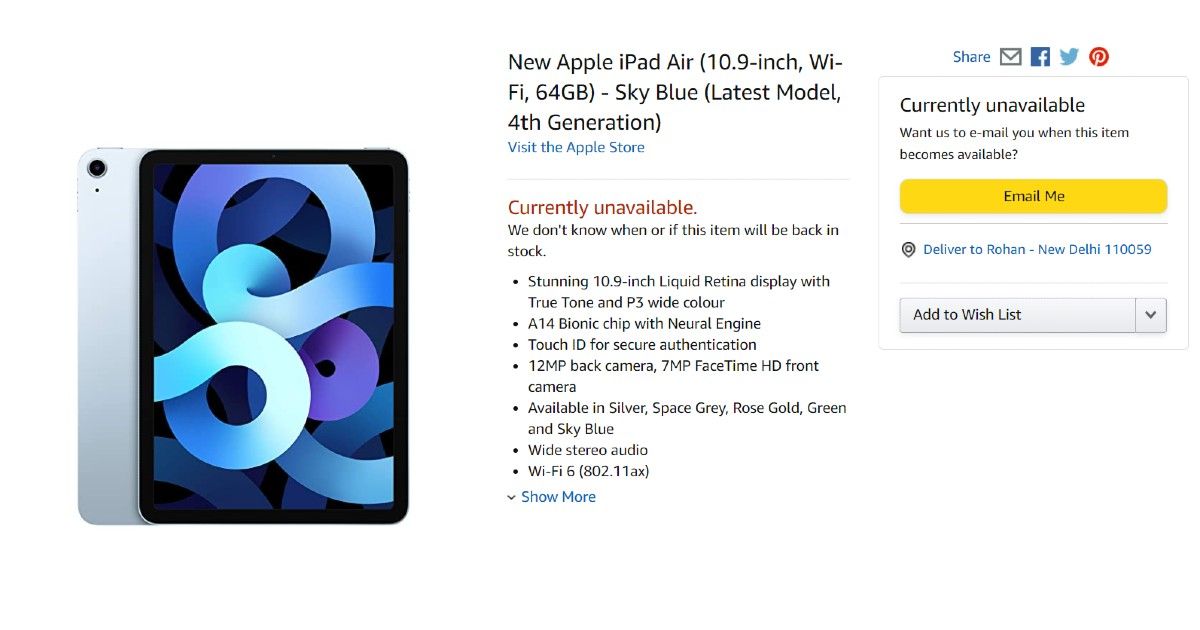 Apple iPad Air 2020 Amazon Listing