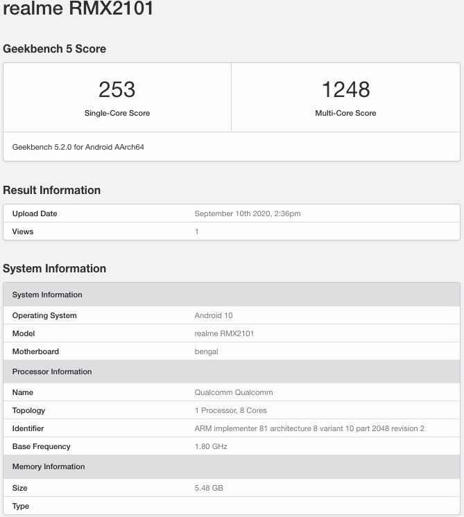 Realme C17 Geekbench