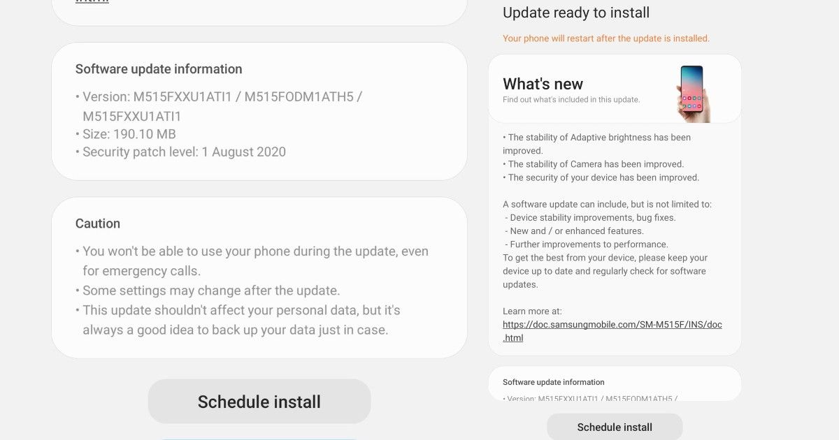 Samsung Galaxy M51 First Update Changelog