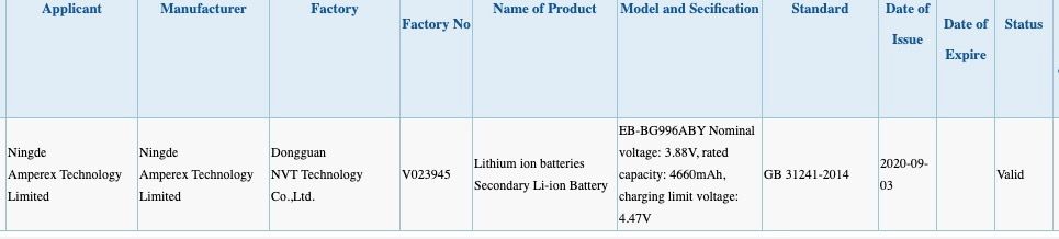 Samsung Galaxy S21 Plus EB BG996ABY 3C Samsung Galaxy S21 and S21+ battery details revealed in 3C Certification