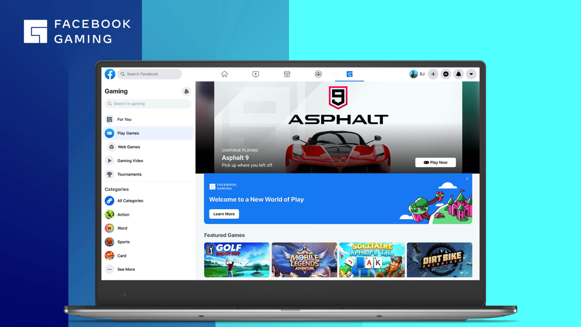 Facebook Gaming Play destination redesigned dashboard screenshot