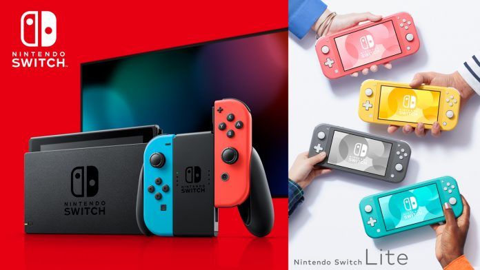 Nintendo Switch and Nintendo Switch Lite consoles in four colors
