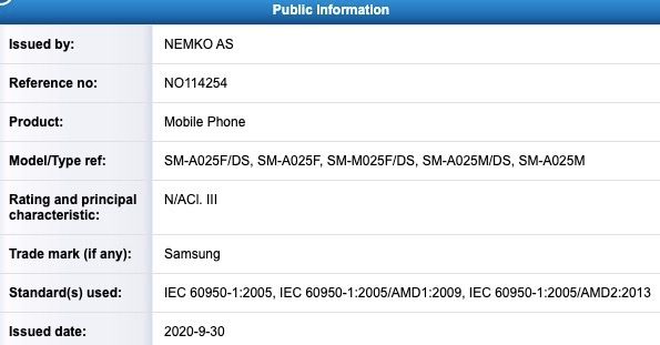 Samsung SM-M025F_DS NEMKO AS