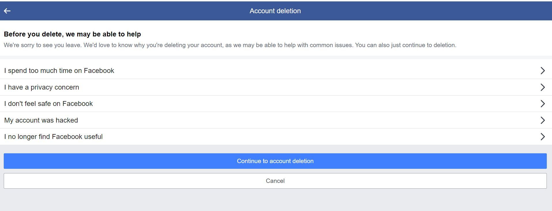 steps on how to deactivate facebook account