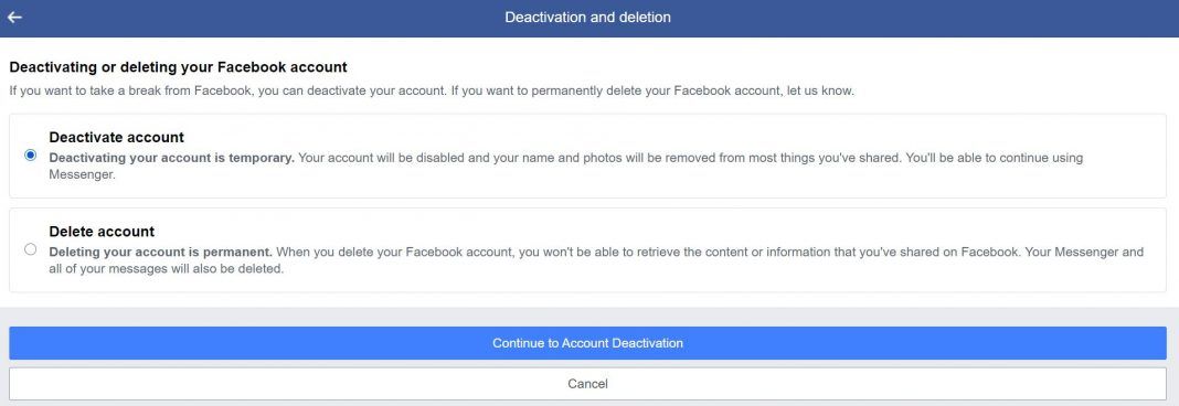 how to deactivate facebook account permanently step by step