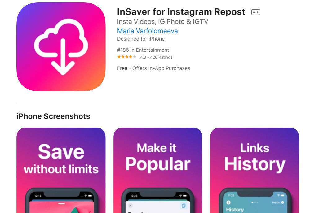 InSaver App on iOS
